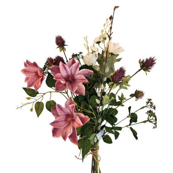 Artificial Mixed Flower Bouquet With Clematis Daisies & Thistle - 6 Stems 20" Ta - Picture 1 of 12